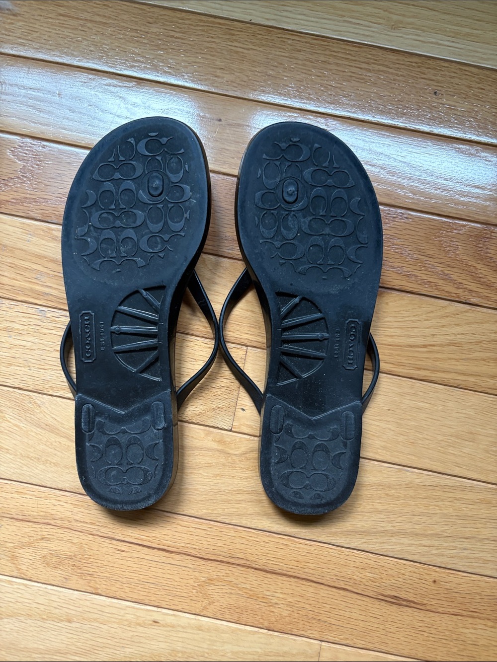 Coach Black Flip Flops with Gold Bow Detail - Picture 5 of 5
